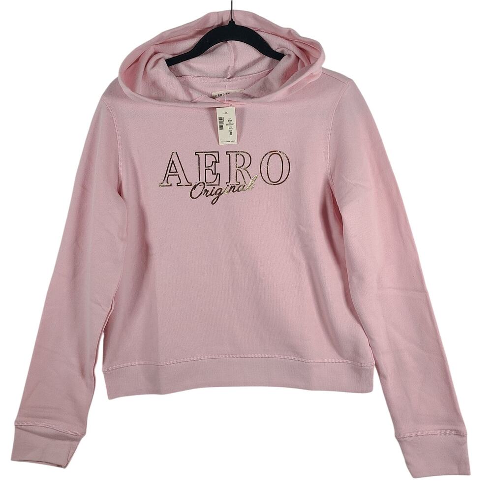 NWT AEROPOSTALE Pink Glitter Logo Hoodie Sweatshirt Sz S Women's Hoodie